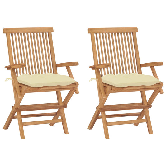 Tuinstoelen 2 st met crèmewitte kussens massief teakhout is nu te koop bij PeponiXL, paradijselijk wonen!