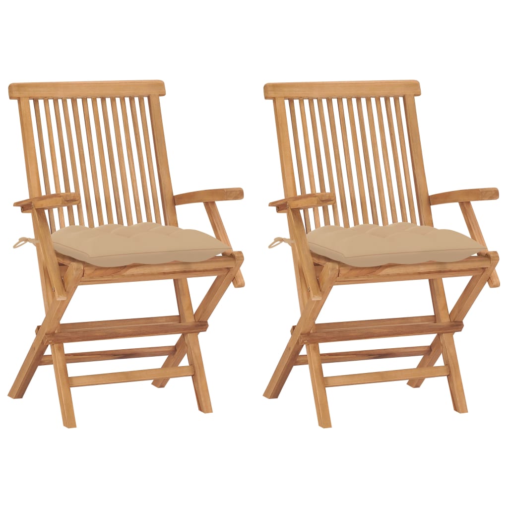 Tuinstoelen 2 st met beige kussens massief teakhout is nu te koop bij PeponiXL, paradijselijk wonen!
