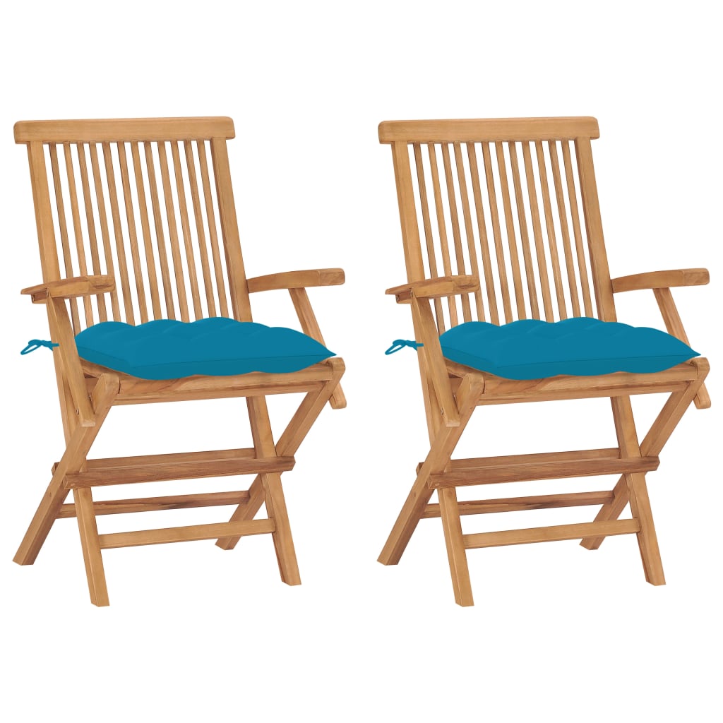 Tuinstoelen 2 st met lichtblauwe kussens massief teakhout is nu te koop bij PeponiXL, paradijselijk wonen!
