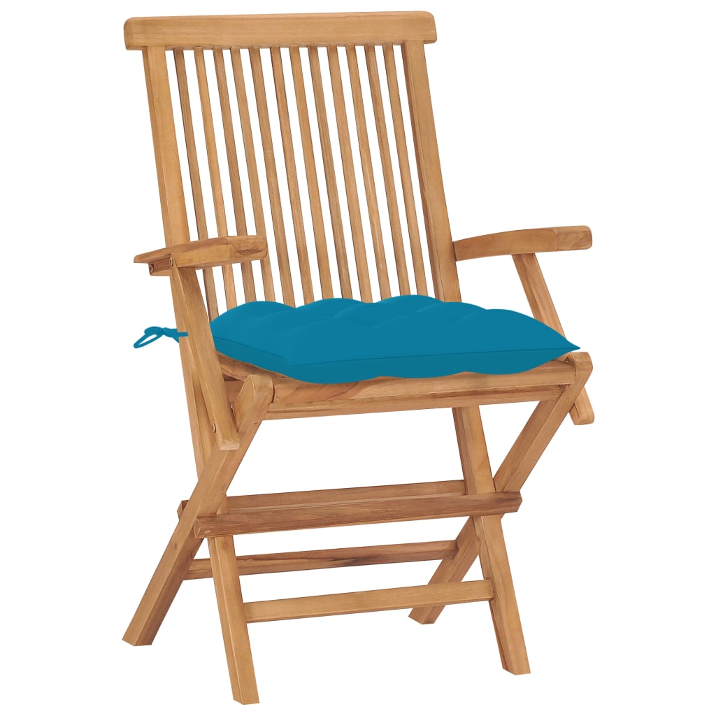 Tuinstoelen 2 st met lichtblauwe kussens massief teakhout is nu te koop bij PeponiXL, paradijselijk wonen!