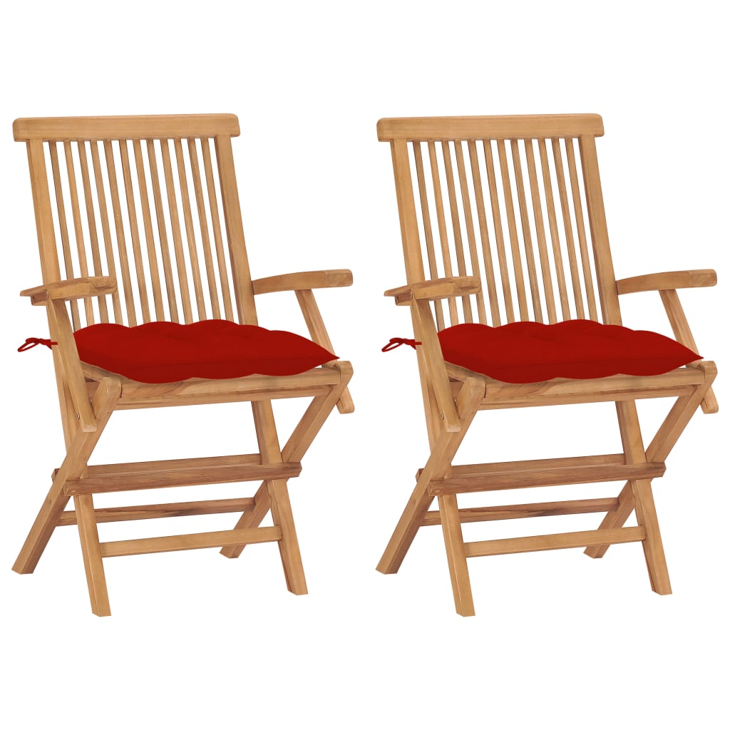 Tuinstoelen 2 st met rode kussens massief teakhout is nu te koop bij PeponiXL, paradijselijk wonen!