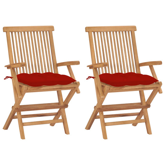 Tuinstoelen 2 st met rode kussens massief teakhout is nu te koop bij PeponiXL, paradijselijk wonen!