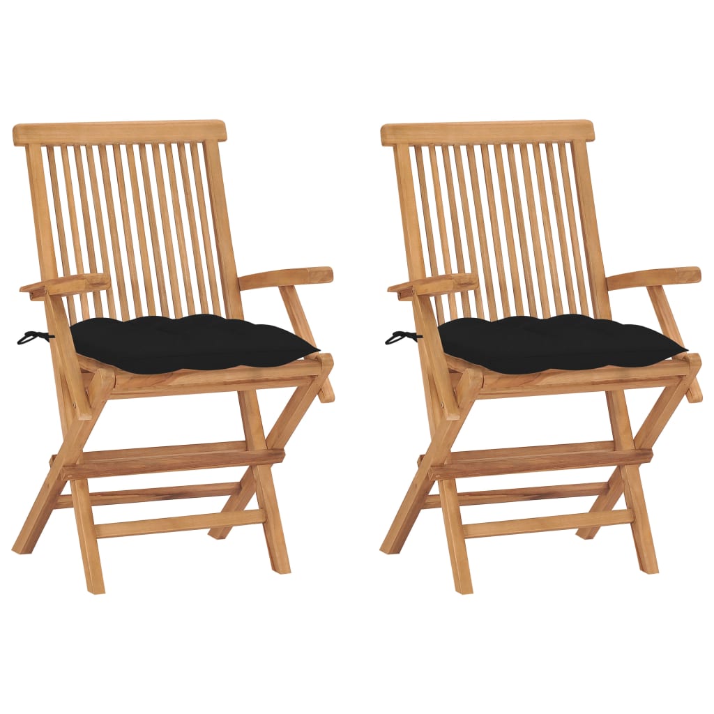 Tuinstoelen 2 st met zwarte kussens massief teakhout is nu te koop bij PeponiXL, paradijselijk wonen!