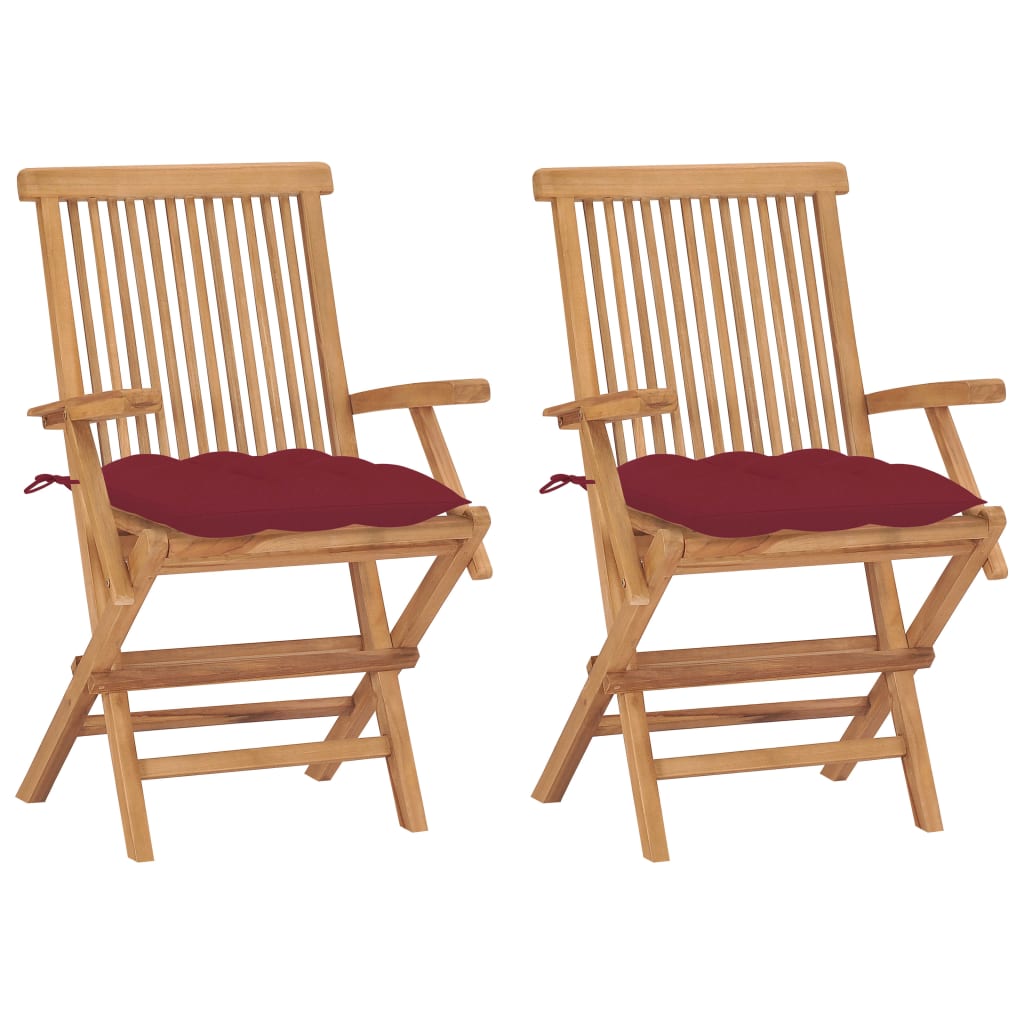 Tuinstoelen 2 st met wijnrode kussens massief teakhout is nu te koop bij PeponiXL, paradijselijk wonen!