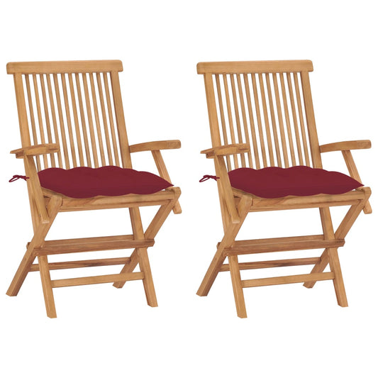 Tuinstoelen 2 st met wijnrode kussens massief teakhout is nu te koop bij PeponiXL, paradijselijk wonen!