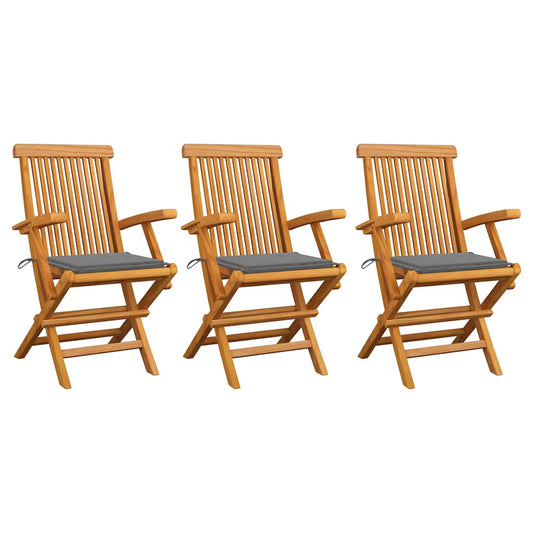 Tuinstoelen 3 st met grijs kussens massief teakhout is nu te koop bij PeponiXL, paradijselijk wonen!