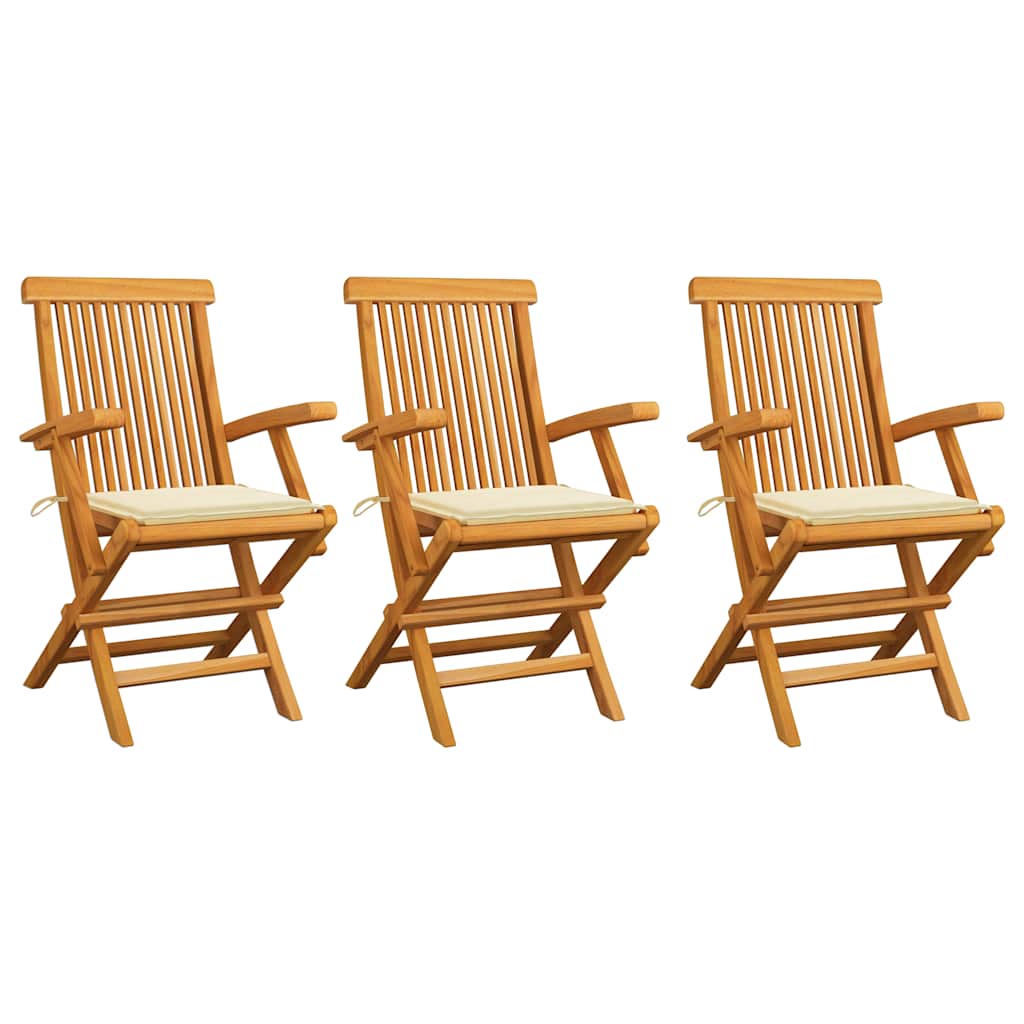 Tuinstoelen 3 st met crèmekleurige kussens massief teakhout is nu te koop bij PeponiXL, paradijselijk wonen!