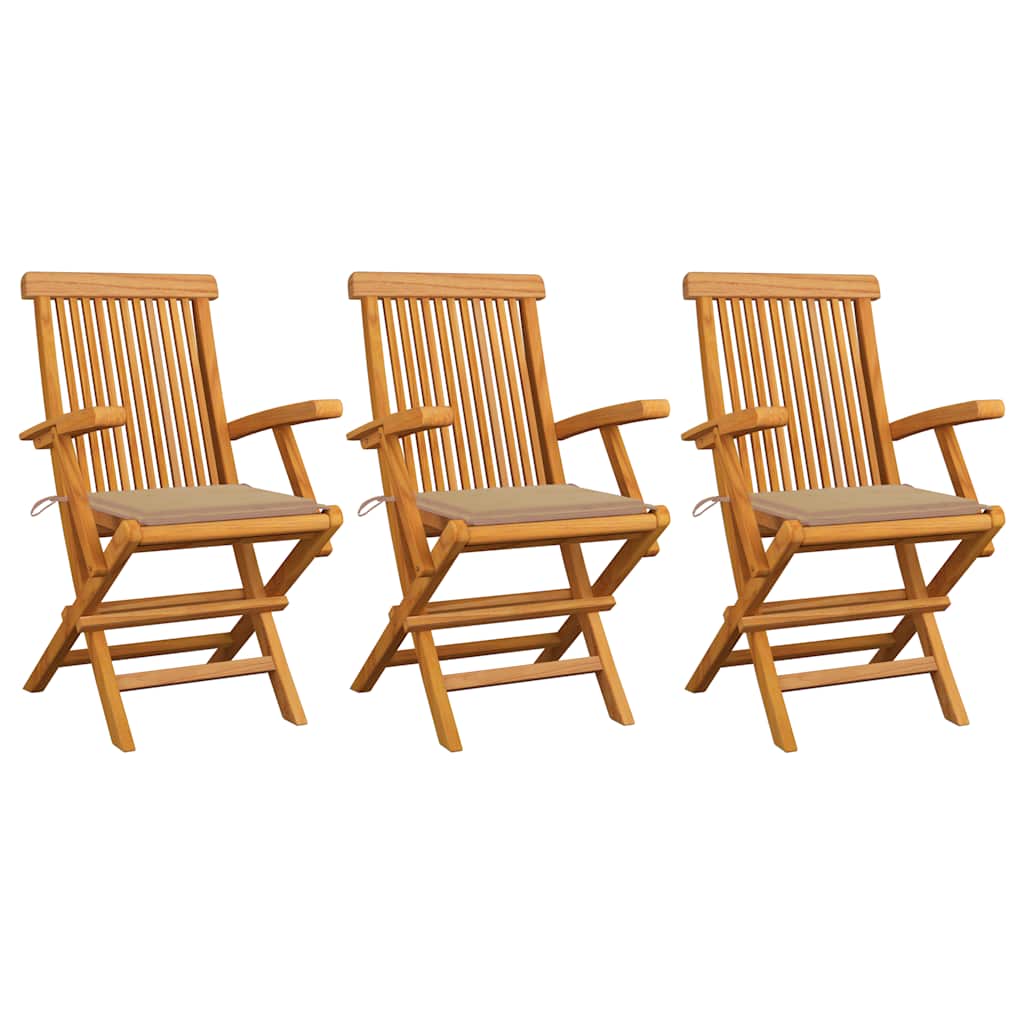 Tuinstoelen 3 st met beige kussens massief teakhout is nu te koop bij PeponiXL, paradijselijk wonen!