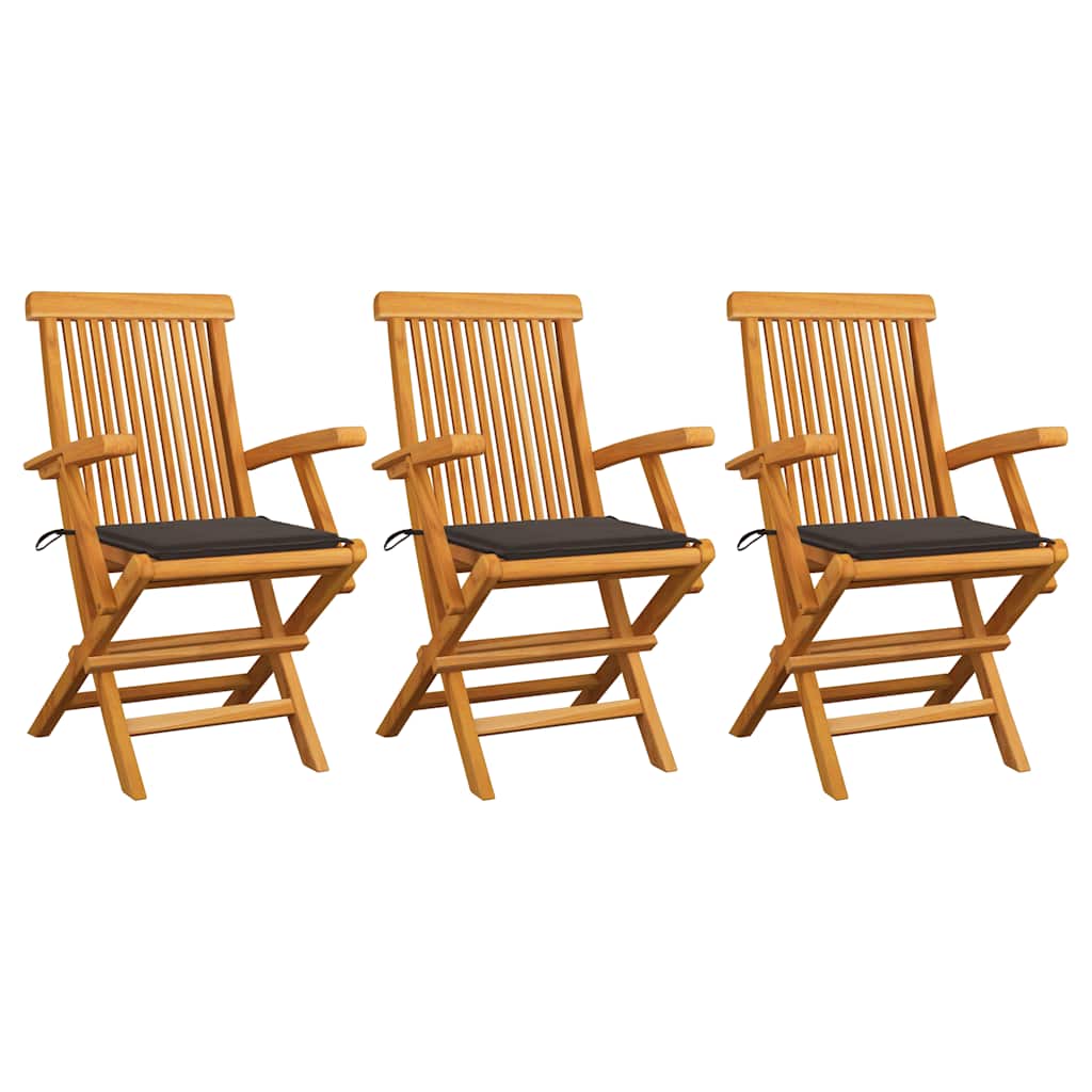 Tuinstoelen 3 st met taupe kussens massief teakhout is nu te koop bij PeponiXL, paradijselijk wonen!