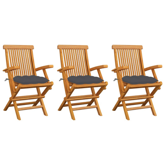 Tuinstoelen 3 st met antracietkleurige kussens massief teakhout is nu te koop bij PeponiXL, paradijselijk wonen!