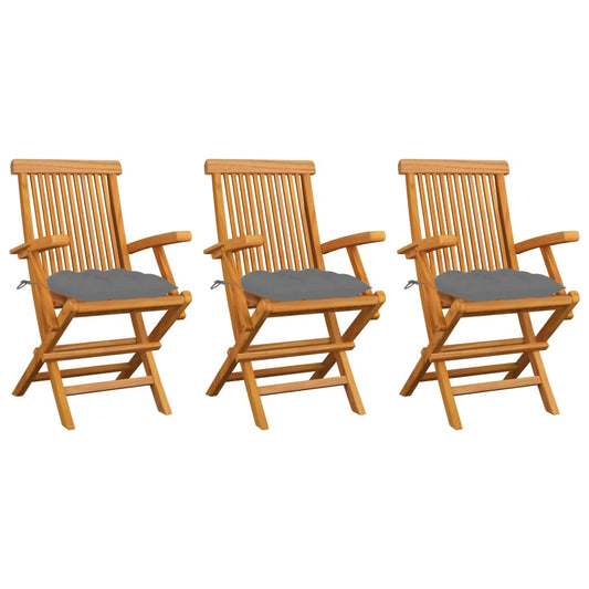 Tuinstoelen 3 st met grijze kussens massief teakhout is nu te koop bij PeponiXL, paradijselijk wonen!