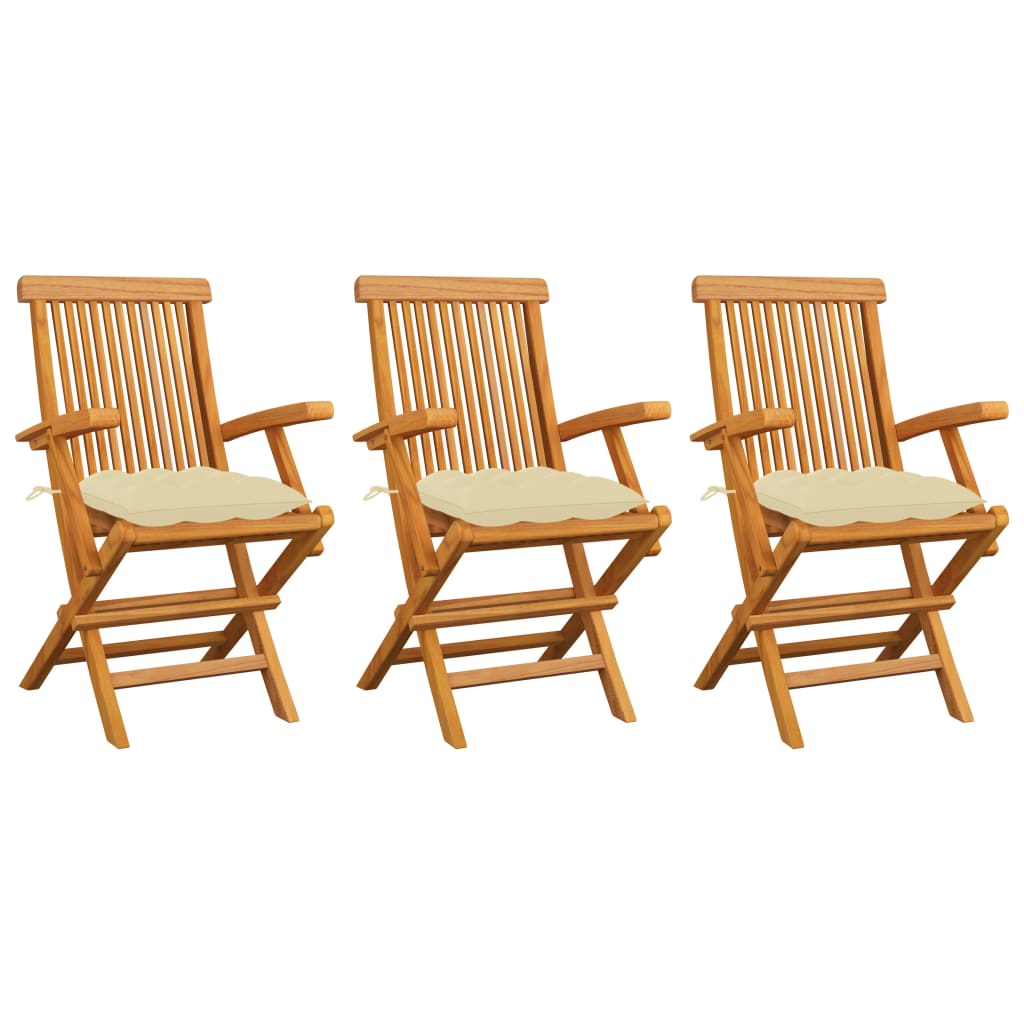 Tuinstoelen 3 st met crèmewitte kussens massief teakhout is nu te koop bij PeponiXL, paradijselijk wonen!