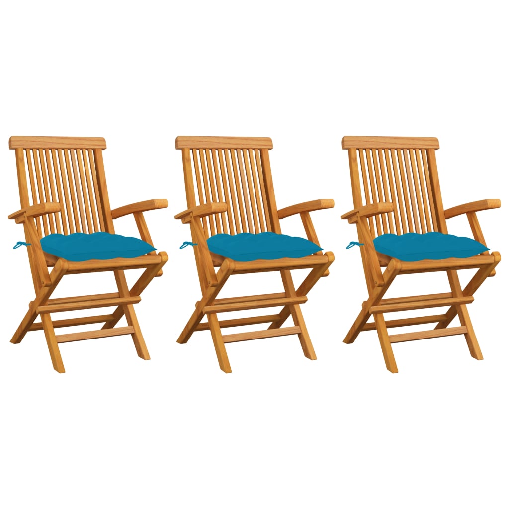 Tuinstoelen 3 st met lichtblauwe kussens massief teakhout is nu te koop bij PeponiXL, paradijselijk wonen!