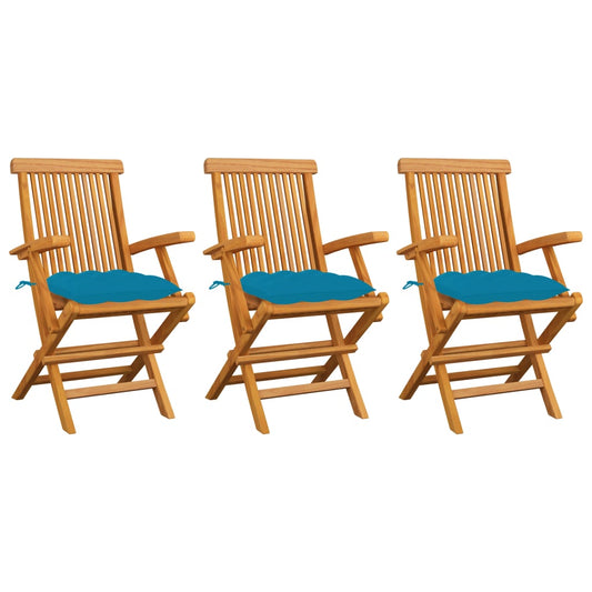 Tuinstoelen 3 st met lichtblauwe kussens massief teakhout is nu te koop bij PeponiXL, paradijselijk wonen!