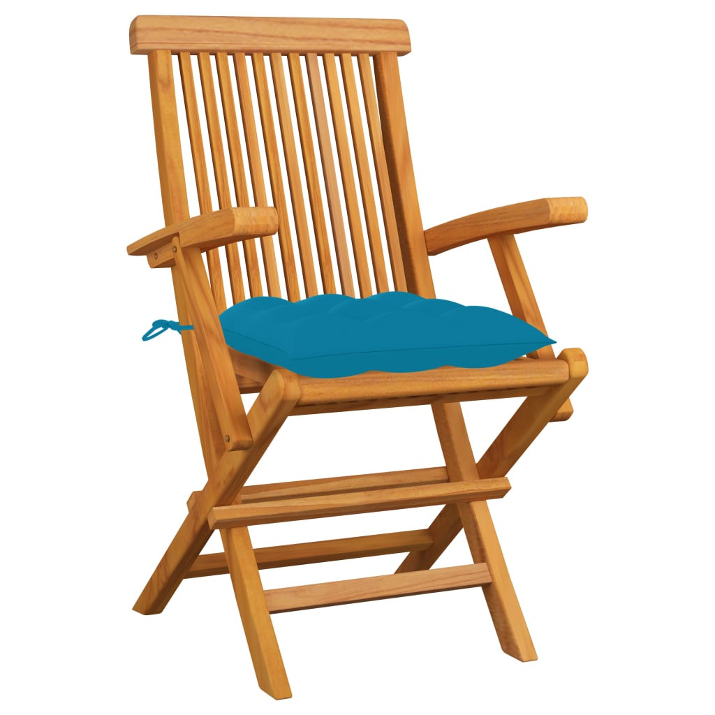 Tuinstoelen 3 st met lichtblauwe kussens massief teakhout is nu te koop bij PeponiXL, paradijselijk wonen!