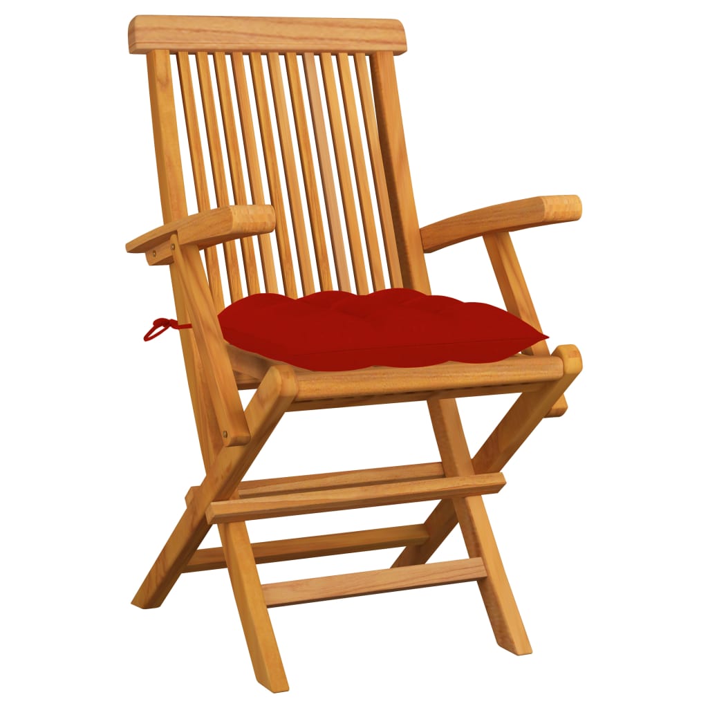 Tuinstoelen 3 st met rode kussens massief teakhout is nu te koop bij PeponiXL, paradijselijk wonen!