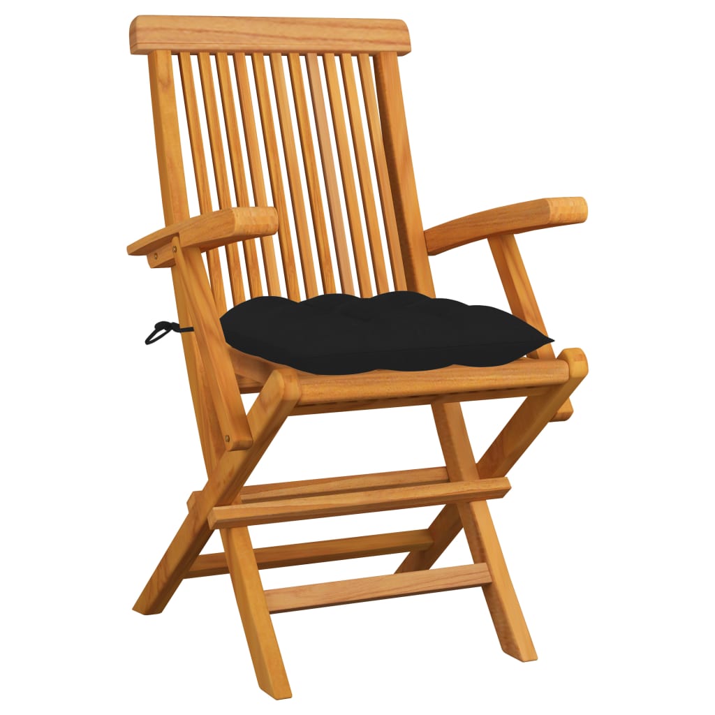 Tuinstoelen 3 st met zwarte kussens massief teakhout is nu te koop bij PeponiXL, paradijselijk wonen!