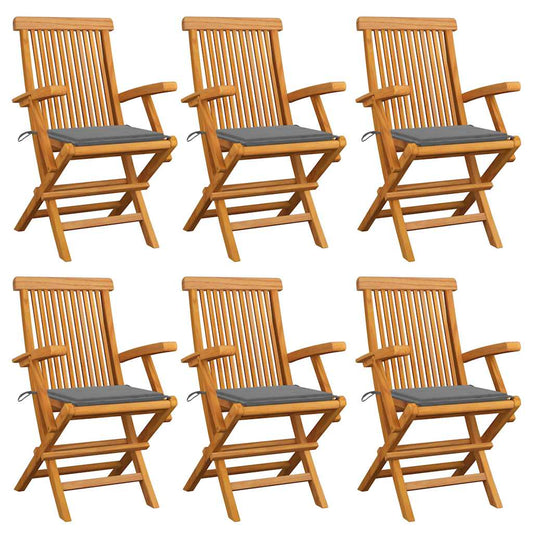 Tuinstoelen 6 st met grijze kussens massief teakhout is nu te koop bij PeponiXL, paradijselijk wonen!