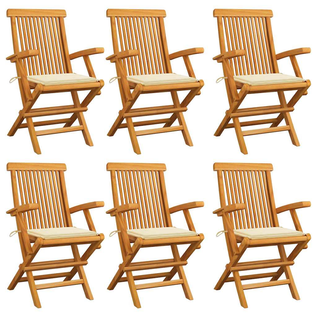 Tuinstoelen 6 st met crème kussens massief teakhout is nu te koop bij PeponiXL, paradijselijk wonen!