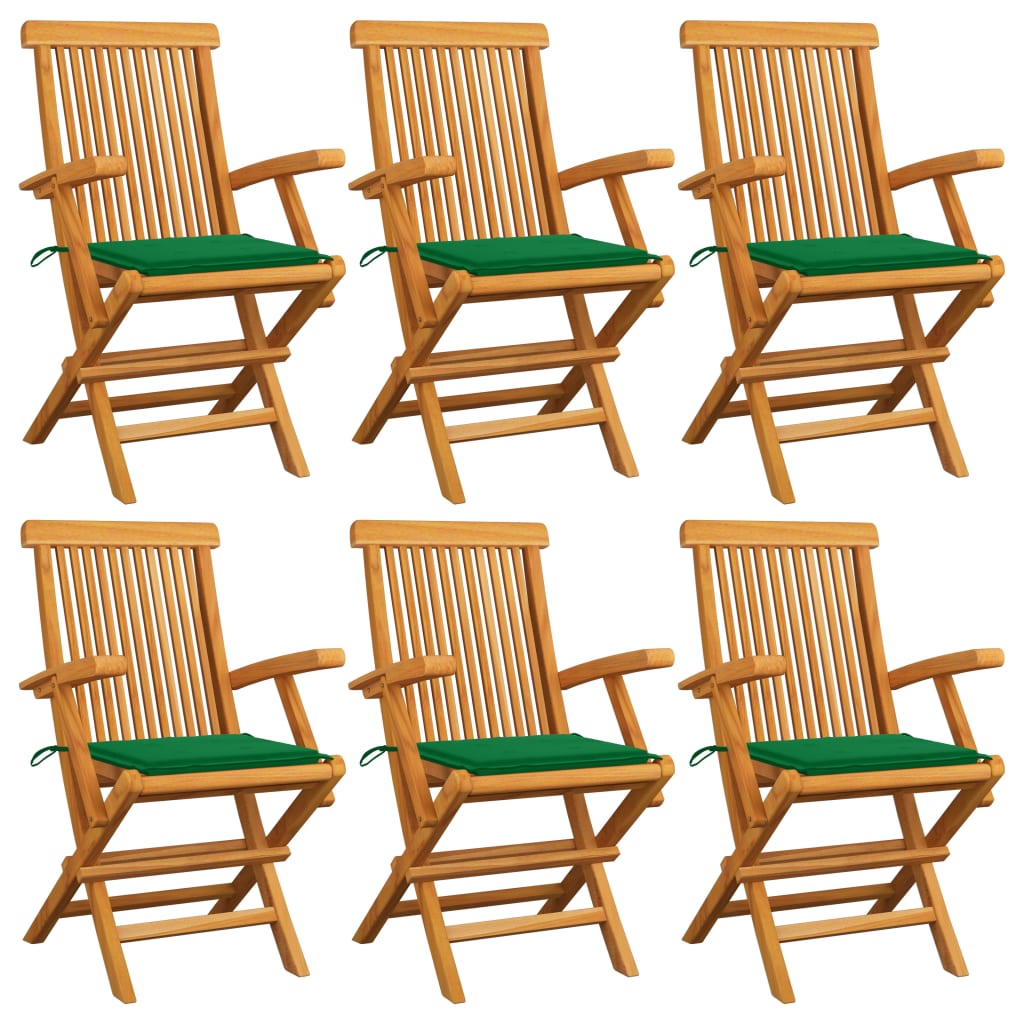 Tuinstoelen 6 st met groene kussens massief teakhout is nu te koop bij PeponiXL, paradijselijk wonen!