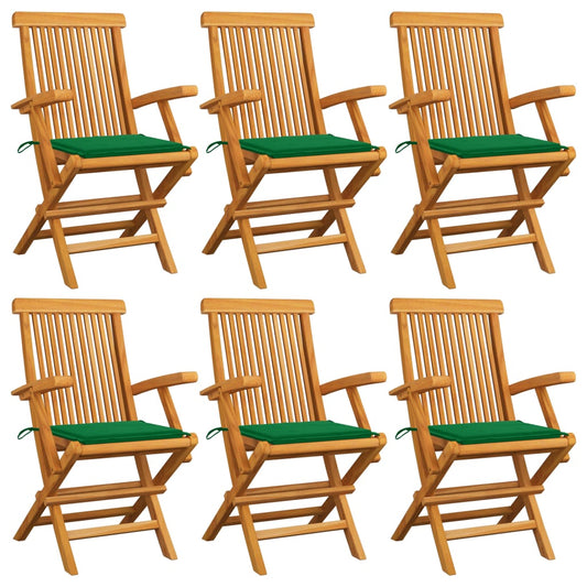 Tuinstoelen 6 st met groene kussens massief teakhout is nu te koop bij PeponiXL, paradijselijk wonen!