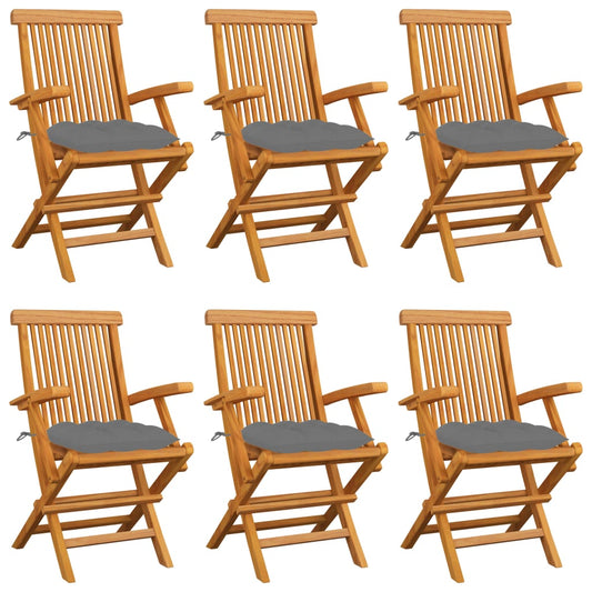 Tuinstoelen 6 st met grijze kussens massief teakhout is nu te koop bij PeponiXL, paradijselijk wonen!