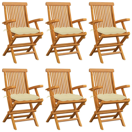 Tuinstoelen 6 st met crèmewitte kussens massief teakhout is nu te koop bij PeponiXL, paradijselijk wonen!
