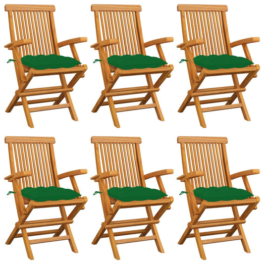 Tuinstoelen 6 st met groene kussens massief teakhout is nu te koop bij PeponiXL, paradijselijk wonen!