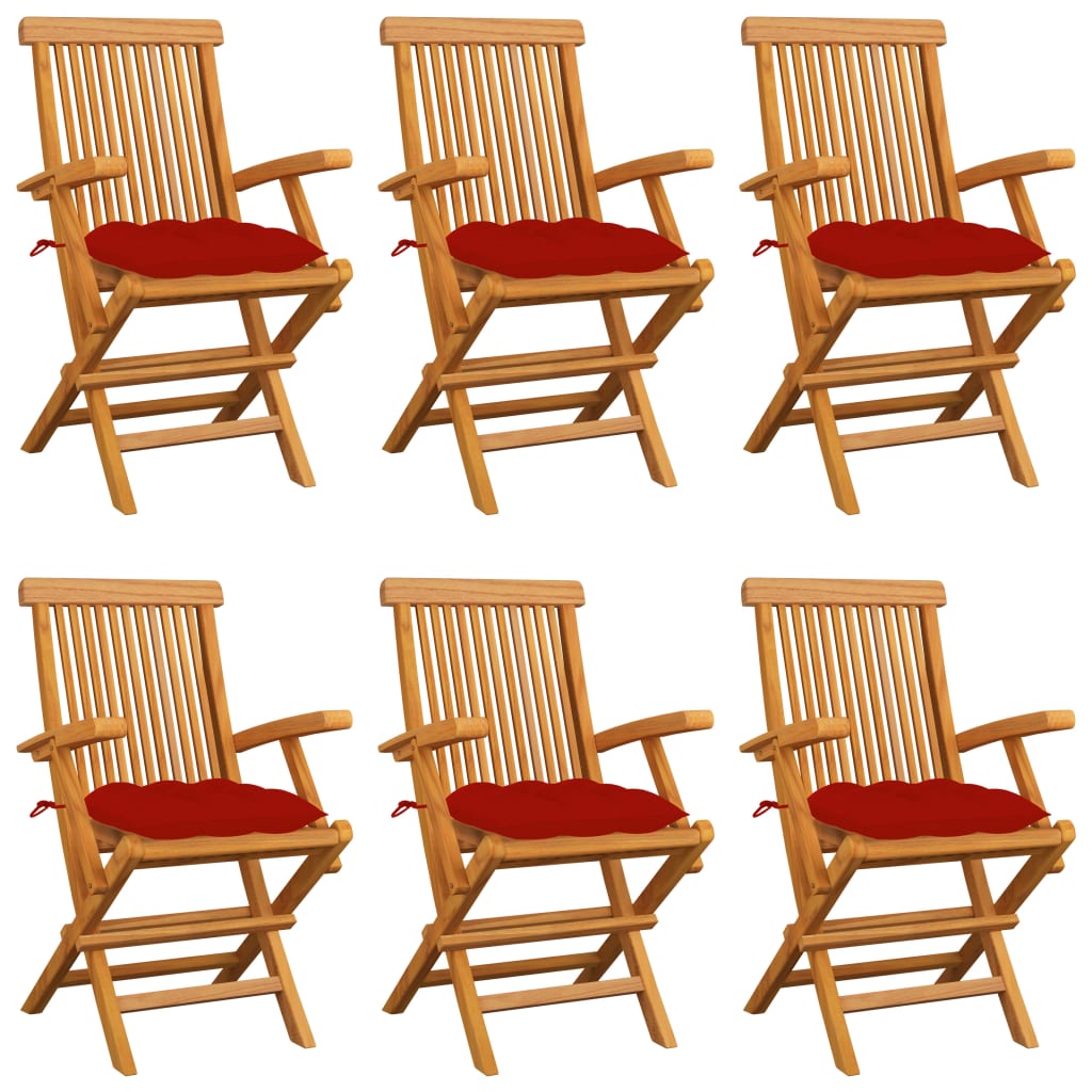Tuinstoelen 6 st met rode kussens massief teakhout is nu te koop bij PeponiXL, paradijselijk wonen!