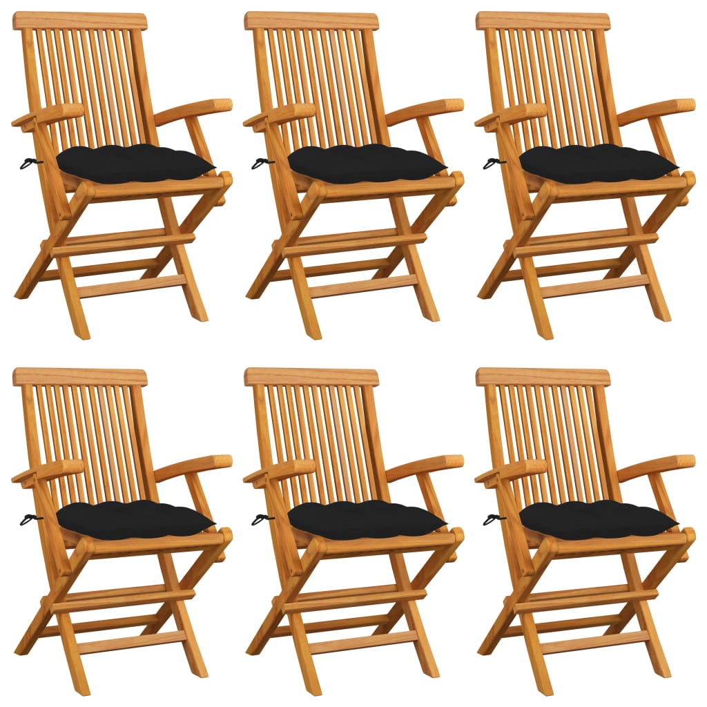 Tuinstoelen 6 st met zwarte kussens massief teakhout is nu te koop bij PeponiXL, paradijselijk wonen!