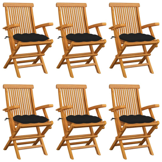 Tuinstoelen 6 st met zwarte kussens massief teakhout is nu te koop bij PeponiXL, paradijselijk wonen!