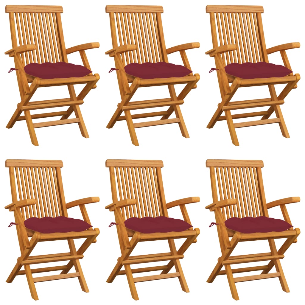 Tuinstoelen 6 st met wijnrode kussens massief teakhout is nu te koop bij PeponiXL, paradijselijk wonen!