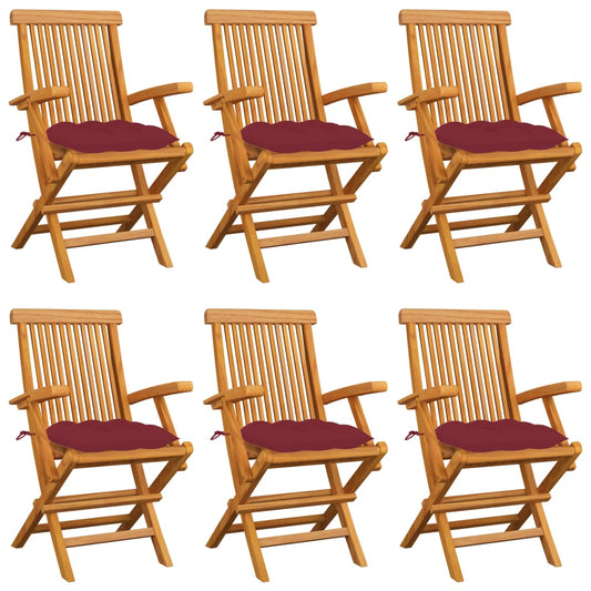 Tuinstoelen 6 st met wijnrode kussens massief teakhout is nu te koop bij PeponiXL, paradijselijk wonen!