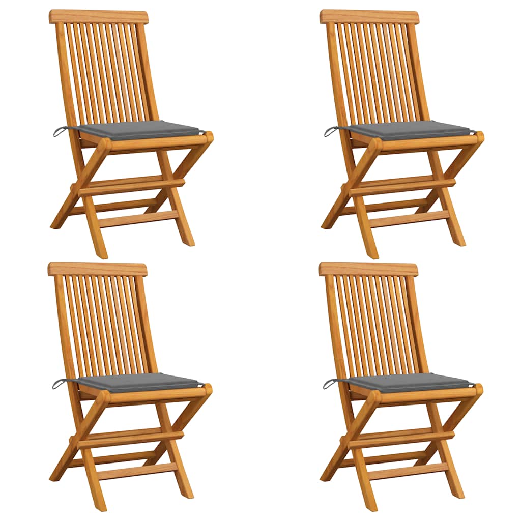 Tuinstoelen 4 st met grijze kussens massief teakhout is nu te koop bij PeponiXL, paradijselijk wonen!