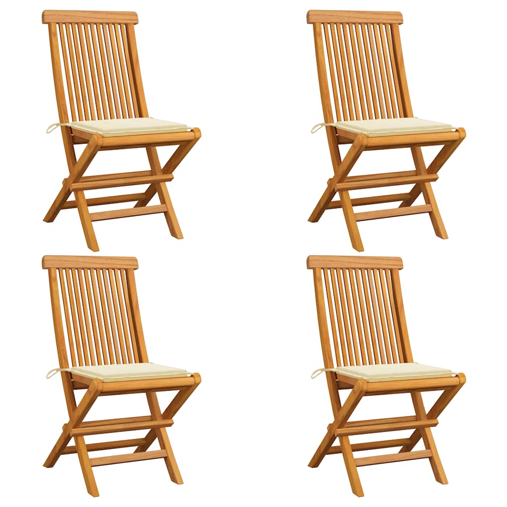 Tuinstoelen 4 st met crèmekleurige kussens massief teakhout is nu te koop bij PeponiXL, paradijselijk wonen!