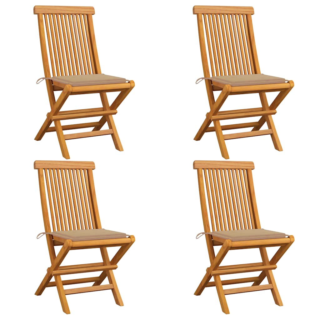 Tuinstoelen 4 st met beige kussens massief teakhout is nu te koop bij PeponiXL, paradijselijk wonen!