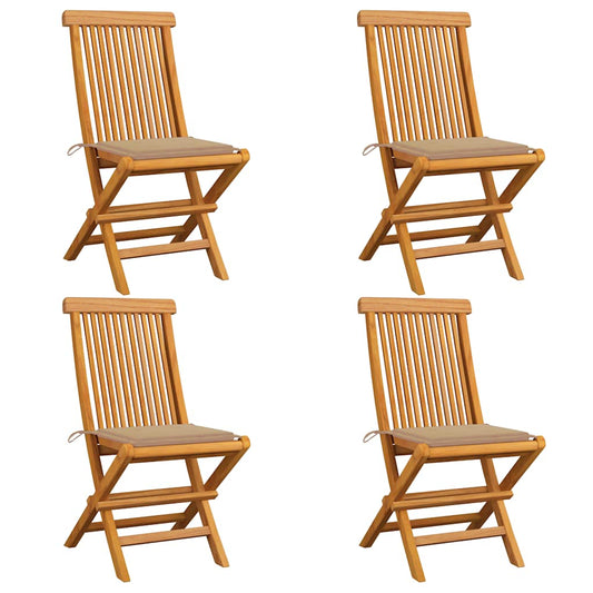 Tuinstoelen 4 st met beige kussens massief teakhout is nu te koop bij PeponiXL, paradijselijk wonen!