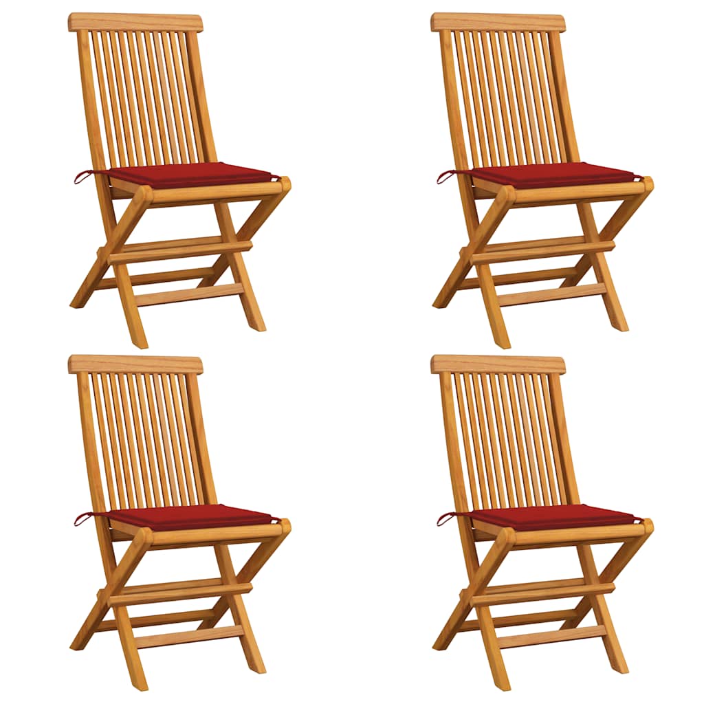 Tuinstoelen 4 st met rode kussens massief teakhout is nu te koop bij PeponiXL, paradijselijk wonen!