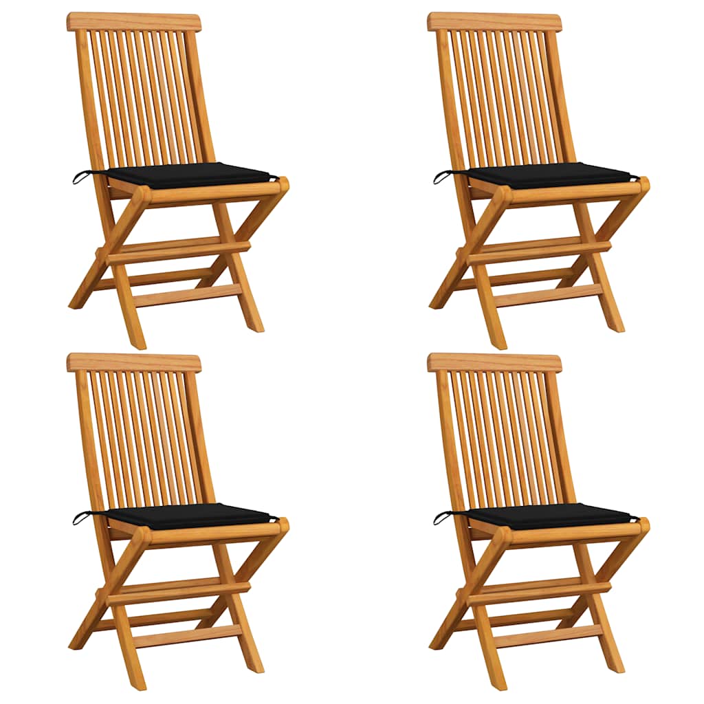Tuinstoelen 4 st met zwarte kussens massief teakhout is nu te koop bij PeponiXL, paradijselijk wonen!
