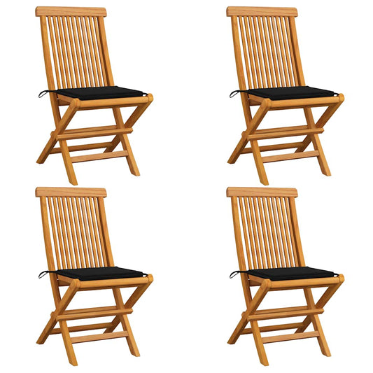 Tuinstoelen 4 st met zwarte kussens massief teakhout is nu te koop bij PeponiXL, paradijselijk wonen!