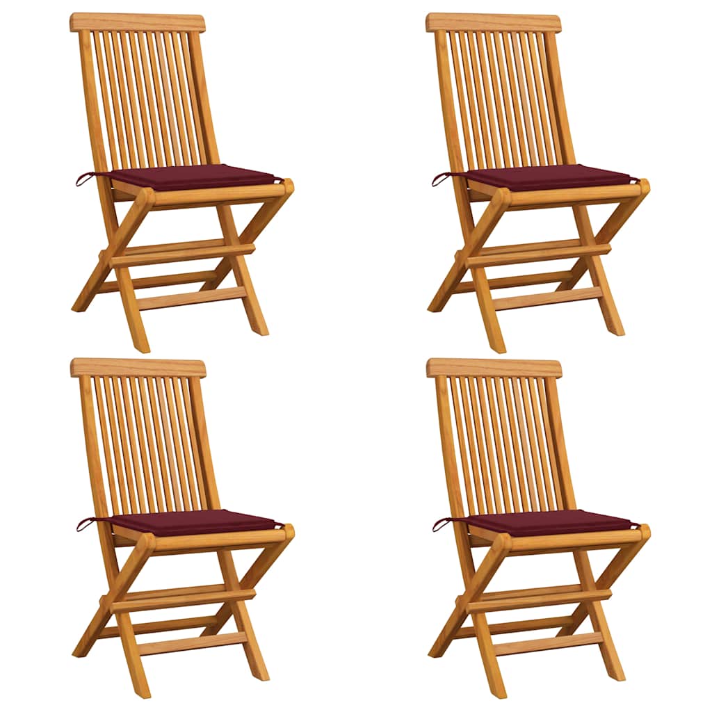 Tuinstoelen 4 st met wijnrode kussens massief teakhout is nu te koop bij PeponiXL, paradijselijk wonen!