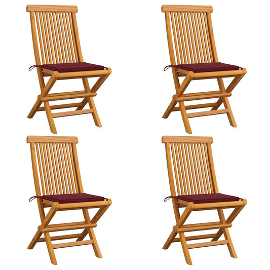 Tuinstoelen 4 st met wijnrode kussens massief teakhout is nu te koop bij PeponiXL, paradijselijk wonen!