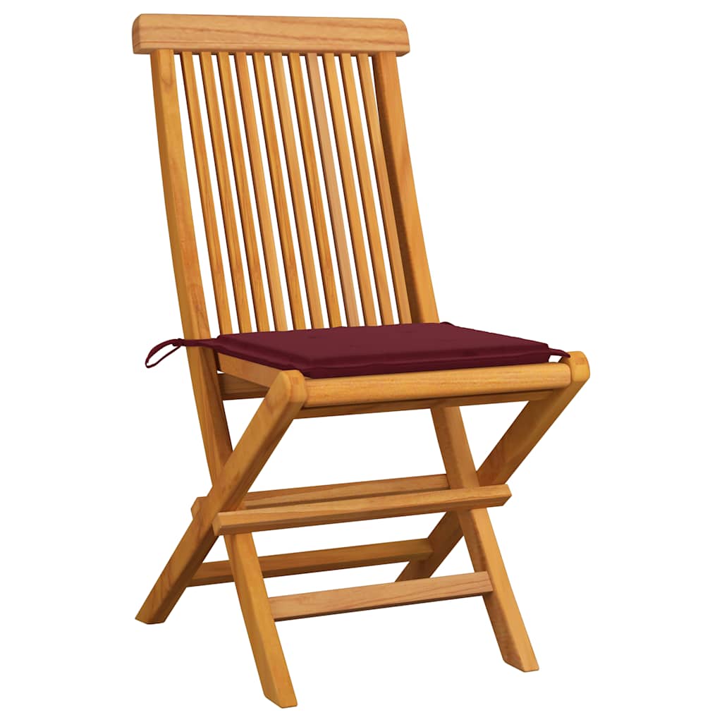 Tuinstoelen 4 st met wijnrode kussens massief teakhout is nu te koop bij PeponiXL, paradijselijk wonen!