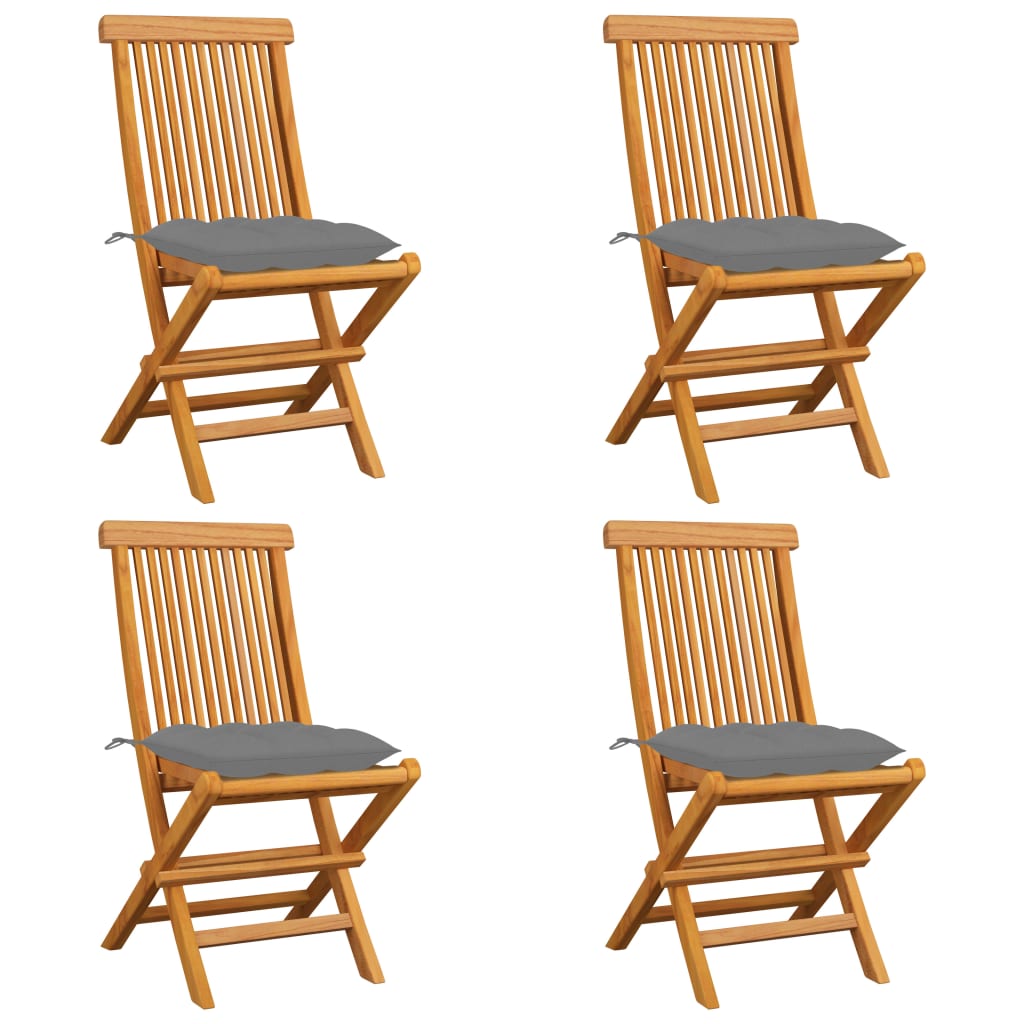 Tuinstoelen 4 st met grijze kussens massief teakhout is nu te koop bij PeponiXL, paradijselijk wonen!