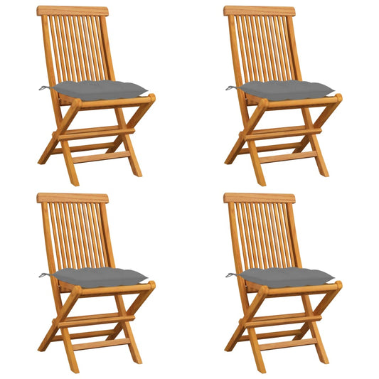 Tuinstoelen 4 st met grijze kussens massief teakhout is nu te koop bij PeponiXL, paradijselijk wonen!