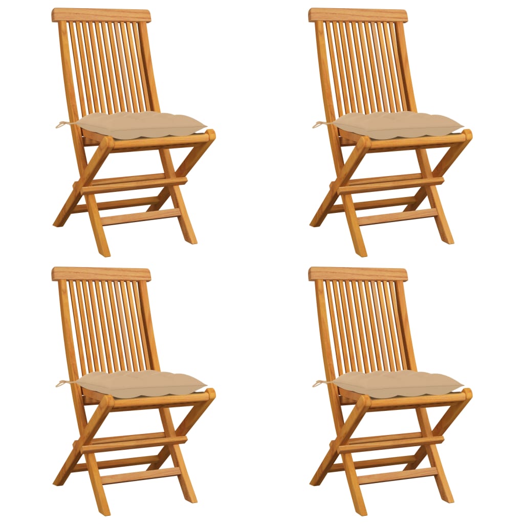 Tuinstoelen 4 st met beige kussens massief teakhout is nu te koop bij PeponiXL, paradijselijk wonen!