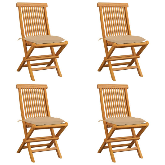 Tuinstoelen 4 st met beige kussens massief teakhout is nu te koop bij PeponiXL, paradijselijk wonen!