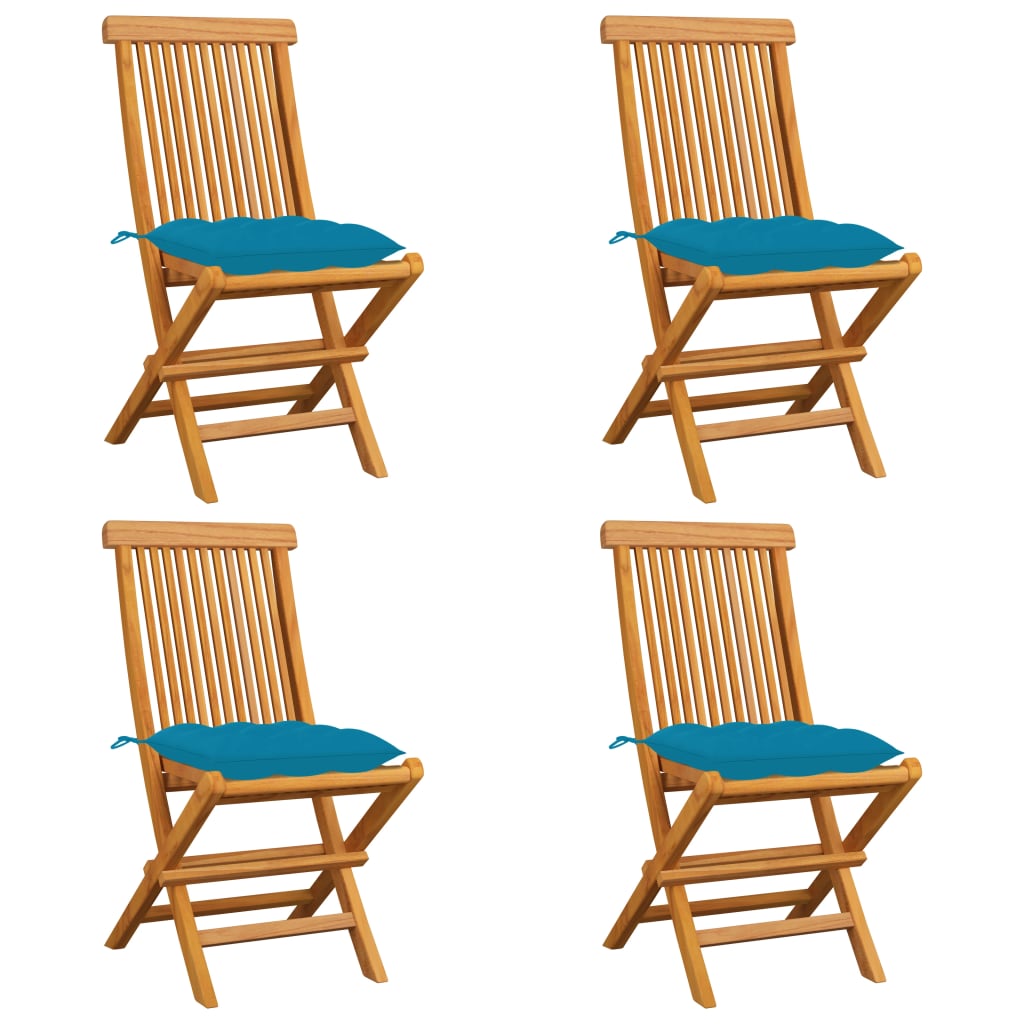 Tuinstoelen 4 st met lichtblauwe kussens massief teakhout is nu te koop bij PeponiXL, paradijselijk wonen!