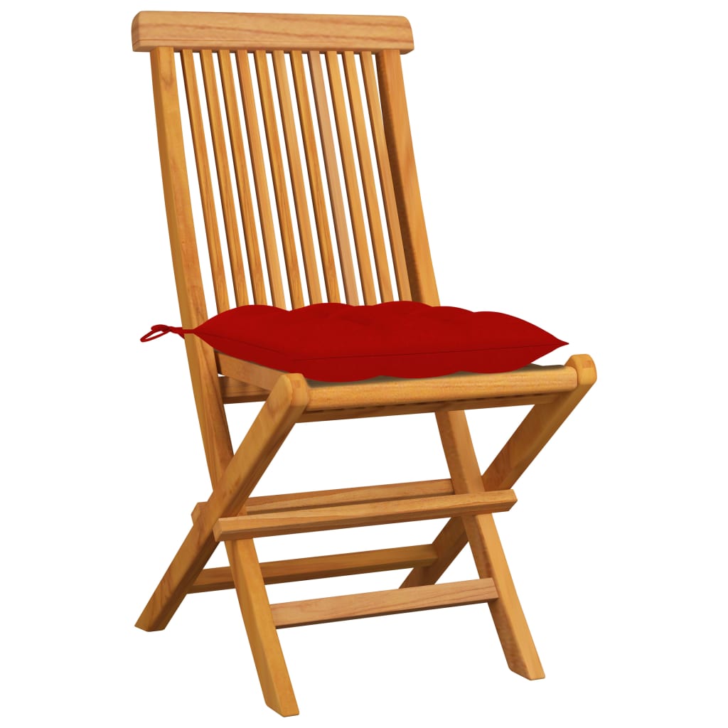 Tuinstoelen 4 st met rode kussens massief teakhout is nu te koop bij PeponiXL, paradijselijk wonen!