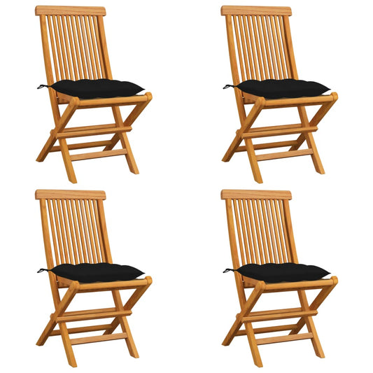 Tuinstoelen 4 st met zwarte kussens massief teakhout is nu te koop bij PeponiXL, paradijselijk wonen!
